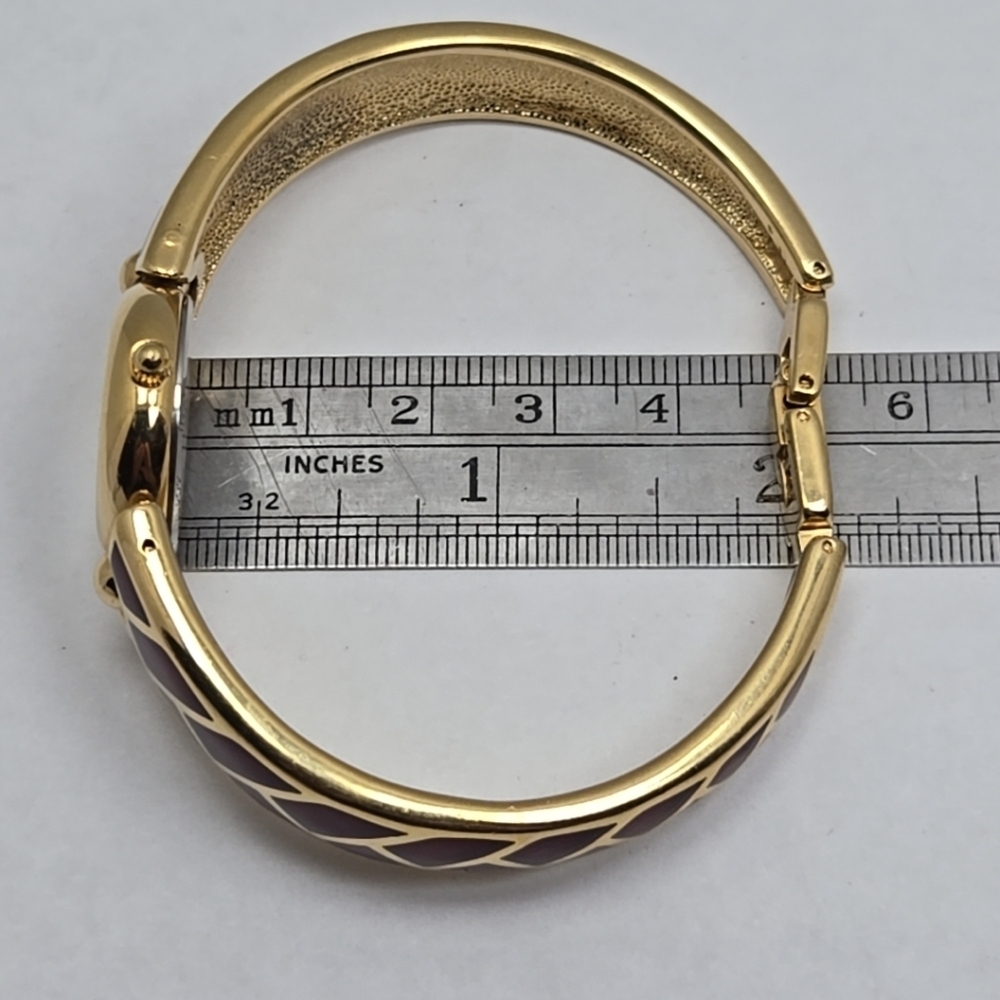 Womens Vintage Gruen Watch Gold Tone Red Enamel Bracelet Quartz New Battery Runs - Picture 10 of 12